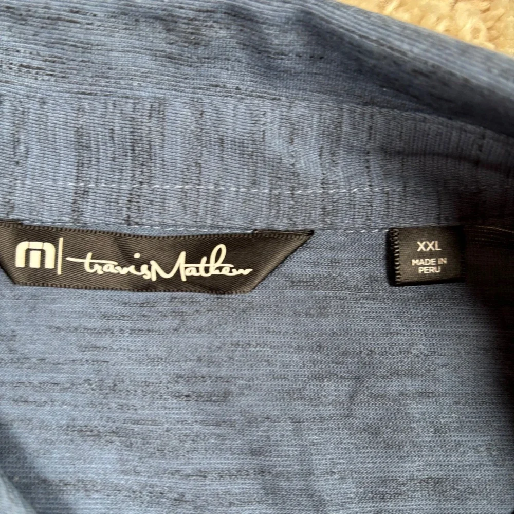 TravisMathew Polo Shirt Mens‎ XXL Blue Excellent Nissan Heathered Short Sleeve